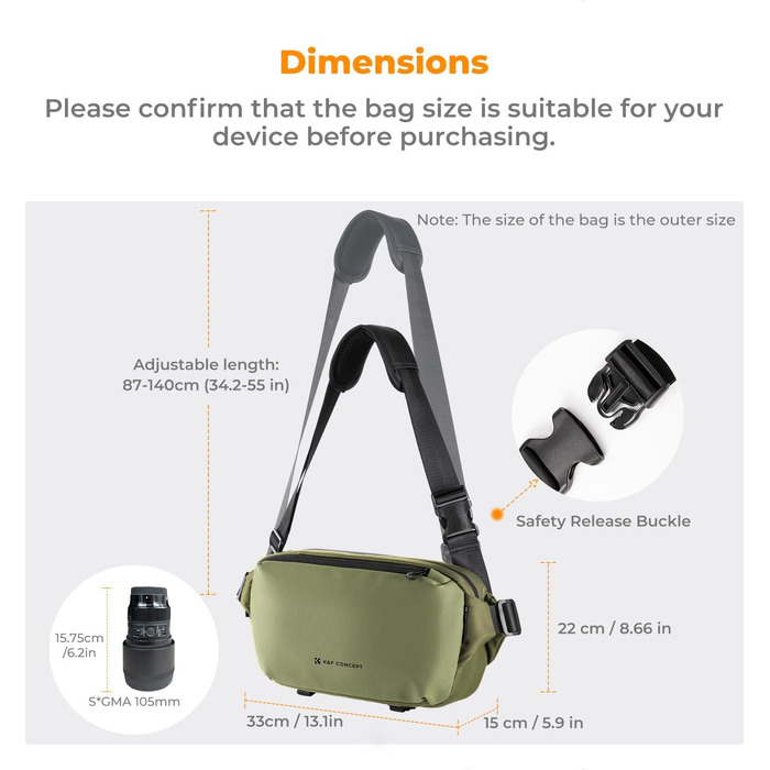 Рюкзак для камери K&F CONCEPT, сумка через плече, квадратна сумка для фотографів, сумісний з Canon/Nikon/Sony/DJI Mavic, зелений (M)