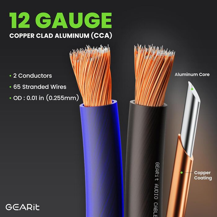 Кабель акустичний GearIT 12 AWG, 30.4 м (100 футів), чорний/синій - для домашнього кінотеатру та авто