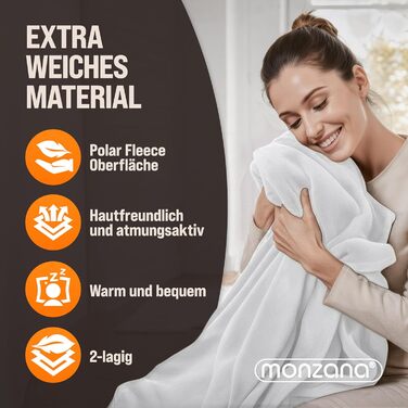 Електрична ковдра Monzana® 150x80 см, 3 режими нагріву, 60 Вт, біла, з захистом від перегріву, придатна для прання