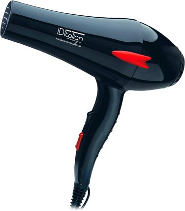 Професійний фен для волосся ID Italian Design з насадкою для укладки, 3 температурні та 2 режими швидкості, 2200W, чорний