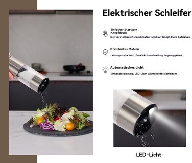 Електричні мельниці для солі та перцю 2 шт. з USB-зарядкою, 6-ступеневим жорном, LED-підсвічуванням та захистом від пилу. Перезаряджувані кухонні помічники