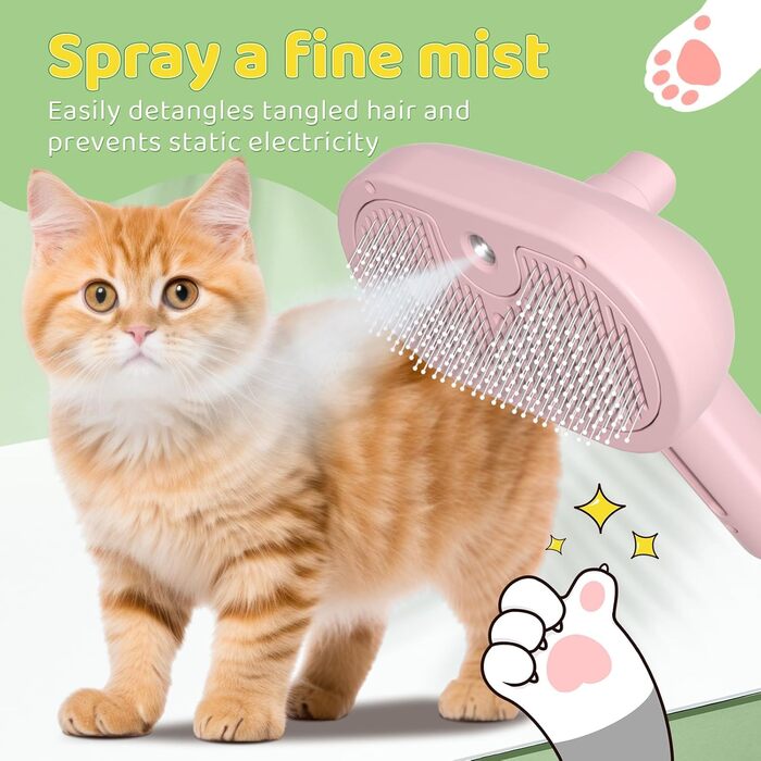 Щітка для котів з парою, щітка для собак з парою, щітка для котів та собак, щітка для котячого волосся, гребінець для котів з довгим волоссям, щітка для тварин, білий (рожевий)