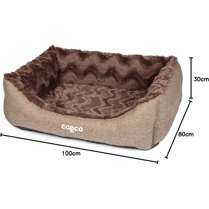 Ортопедичне ліжко для собак CopcoPet Pia – зручне та м'яке, з віскоеластичною піною – миється, не слизьке, легке у догляді – для маленьких собак (100 x 80 см, бежеве)