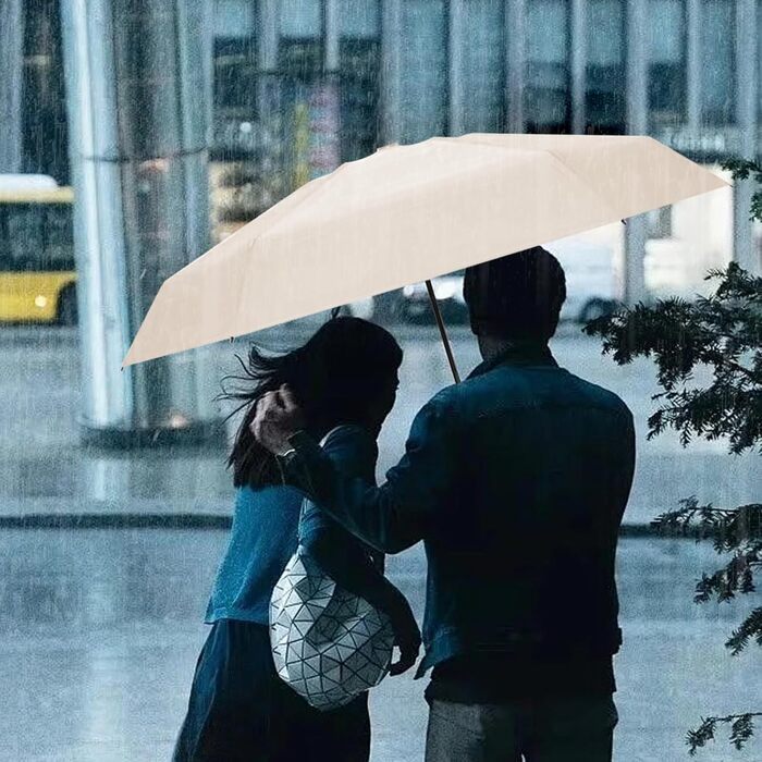 Компактний дощовий парасолька, захист від УФ-променів, вітростійкий, з капсульною ручкою, портативний, для чоловіків та жінок, бежевий