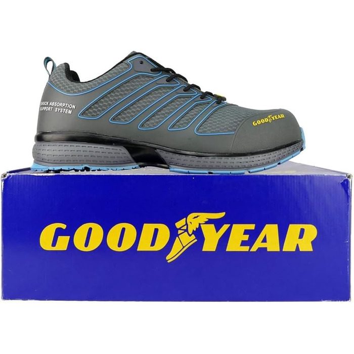 Черевики робочі Goodyear S1P/SRA/HRO для чоловіків, металозахист відсутній, підошва з верстатової гуми, розмір 43 EU, сірі та сині