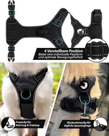 Шлейка для собак середнього розміру Joytale, світловідбиваюча, дихаюча, з ручкою для тренувань, чорна, M (1 шт.)