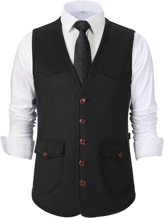 Костюм жилетки Solovedress для чоловіків з екошкіри, стилі вестерн, чорний, Regular Fit