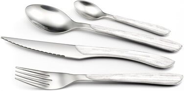 Amefa ECLAT Cutlery Set NATURE White Wood-Look Cutlery Set 24-Piece for 6 People Stainless Steel, Rust-Proof, Plastic Handle Shells with Wood-Look, Dishwasher-Safe Cutlery Set for 6 People