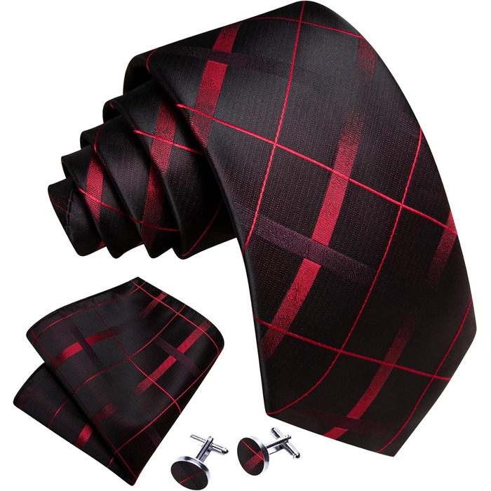 Краватка та нагрудна хустинка Hi-Tie для весілля, класичний стиль, квітковий принт, чорно-червоний каре, для чоловіків