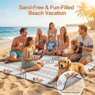Плед для пікніка водонепроникний 200x200 см, пляжний килим без піску, складаний, з ручкою для перенесення (на 4-6 осіб) - ідеально для пляжу, кемпінгу та пікніків