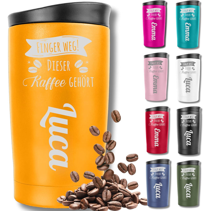 Термокружка KUINEA для кави та чаю, 350 мл, нержавіюча сталь, з герметичним клапаном, 6 годин тепла, без BPA, зелений (з можливістю гравіювання імені)