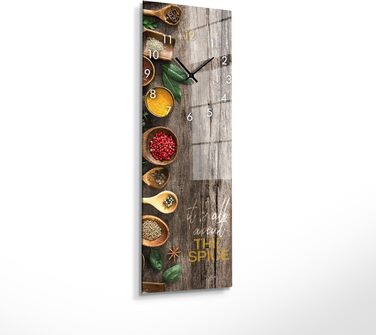 Настінний годинник із скла безшумний The Spice 20x60 см для кухні, прямокутний, з металевими стрілками, вироблено в ЄС