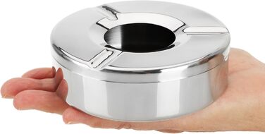 Попільничка металева com-four® 6 шт. з кришкою, Ø 11 см - нержавіюча сталь, захист від попелу, для дому та офісу