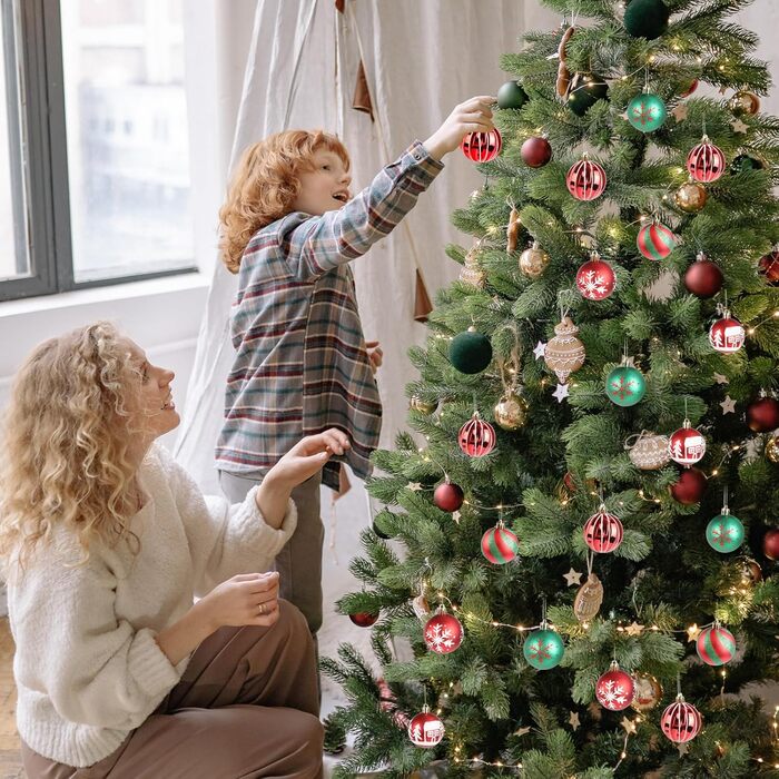 Набір прикрас на ялинку 44 шт: блакитні та срібні кулі різних розмірів (6см та 3см) для ялинки, внутрішнє та зовнішнє використання, декор для ялинки (червоний/зелений)