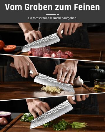 Ніж кухарський Yotsuba Damastmesser, 20 см, сталь, професійний, ергономічна рукоятка, ніж Сантоку 18 см