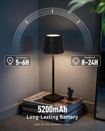 Світлодіодна настільна лампа бездротова LED для вулиці та дому, димована, з акумулятором 5200mAh, водонепроникна IP54, чорна