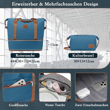 Чемодан Joyway ABS з розширенням, набір 3 шт. (55 см) з TSA-замком, білий (морський блакитний), включає сумку та кулькову косметичку