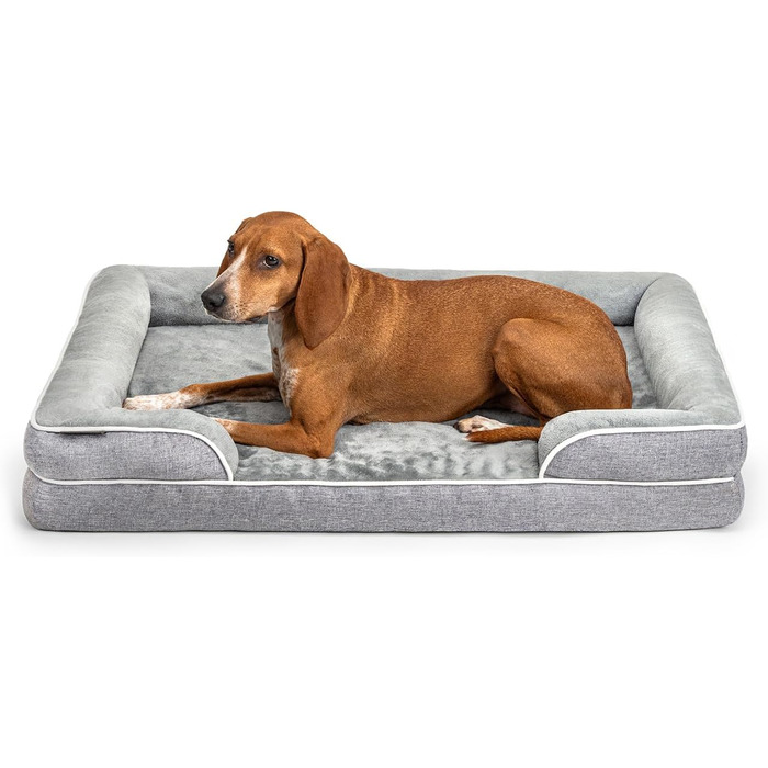 Ортопедичне ліжко для собак Lionto з піднятим бортиком, 97x71x17 см, м'який фланелевий килимок, знімний та пральний чохол, неслизьке, для собак та котів, сірий