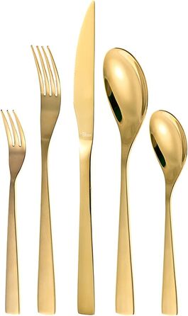 Otto Koenig 30-Piece Cutlery Set, Service for 6, Gold Stainless Steel Cutlery Set, Includes Knives, Forks, Spoons, and Coffee Spoons, High Quality, Modern Design, Dishwasher Safe, High Gloss Finish, Corrosion Resistant
