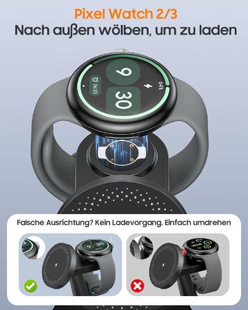 Бездротова зарядна станція 3 в 1 Meifigno 25W для Google Pixel Watch 3/2, 5, 4, чорна