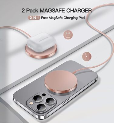 Бездротовий зарядний пристрій MagSafe для iPhone, 15W, 2 шт. (кабель 1.5 м), оригінальна заміна, рожевий