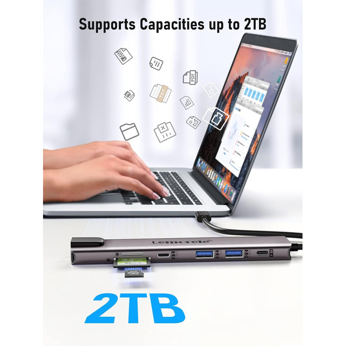 Док-станція USB-C з хабом: 2 HDMI, Gigabit Ethernet, 4 USB A, USB C 3.0, PD 100W, SD/TF, 1000Mbps RJ45, адаптер для Macbook, Lenovo, HP, Dell, Surface. Підтримка 2 моніторів