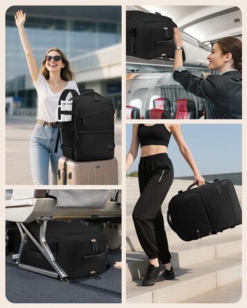 LOVEVOOK Рюкзак для ручної поклажі 40л, чорний, для подорожей, з відділенням для мокрого та сухого, для ноутбука, 45x36x20 см