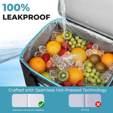 INSMEER Кулер для їжі та напоїв 50 л, великий, складний, для 80 банок, витримує витоки, з відкривачем, для пікніків, кемпінгу, пляжу, сімейних поїздок на 4 особи, чорний