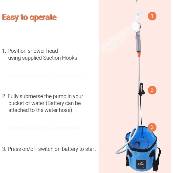 Portable Outdoor Camping Shower with Battery-Powered Pump for Garden, Beach