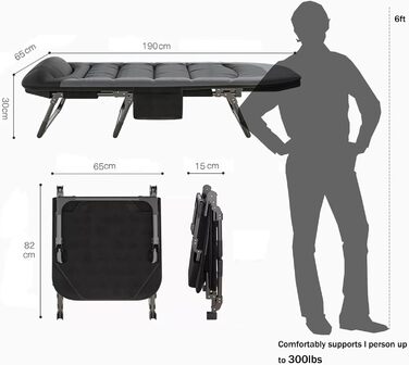Розкладне ліжко-крісло для кемпінгу та відпочинку: ліжко-крісло, карпове ліжко, гостьове ліжко (чорне)