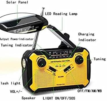 Радіо Kaito Voyager ECO з сонячною панеллю та ручним генератором, AM/FM/NOAA, LED-ліхтарик, USB-зарядка для телефону