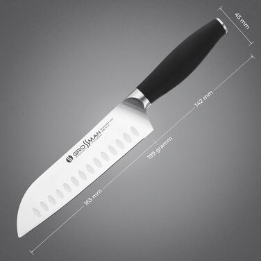 Ніж кухонний Grossman Santoku 29 см з нержавіючої сталі, ергономічна ручка