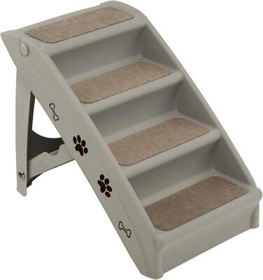 COSTWAY 4-Step Pet Stairs with Carpet, Dog Stairs Plastic Cat Stairs Folding, Portable Dog Ramp Pet Stairs for Dogs and Cats, Pet Ramp for Climbing and Scratching (Gray)