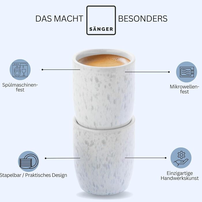 Набір чашок для еспресо SÄNGER Santorini (4 шт.) - кремовий колір з блакитним градієнтом, 80 мл, PREMIUM COLLECTION