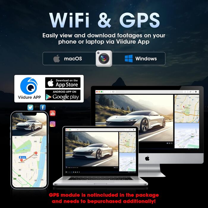 Відеореєстратор Vtopek 4K WiFi дзеркало з камерою заднього виду, 10