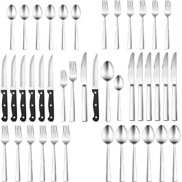 Cutlery Set for 6 People, HaWare 36-Piece Cutlery Set with Steak Knives, Stainless Steel Cutlery Set with Knife, Fork, and Spoon, Elegant Dinnerware Set for Home and Restaurant, Mirror Polished & Dishwasher Safe