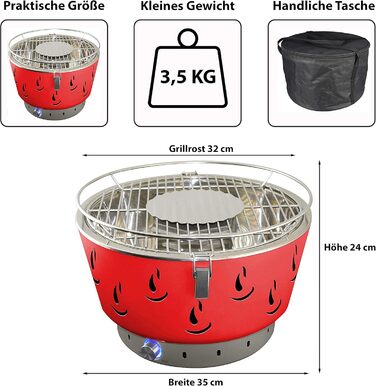 Портативний вугільний гриль ACTIVA Airbroil I Premium, мобільний міні-гриль для барбекю, з сумкою, червоний