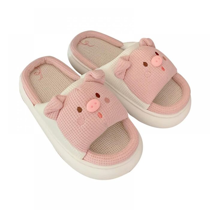 Жіночі тапочки-халат Gaolinci з мультяшним дизайном у вигляді порося, рожевого кольору, з льону, розмір 38.5/40 EU (4 сезон)