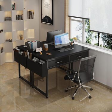 Small Black Computer Desk with Fabric Drawers - Home Office & Gaming - 39.4 inch
