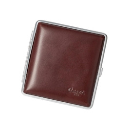 Genuine leather cigarette case, 9.5 x 8.5 x 2 cm, holds 20 cigarettes with elastic band (Dark Brown)
