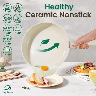 Набір посуду Chef Power Keramik 19-ти частинний, з антипригарним покриттям, знімний ручка, індукція, сумісний з духовкою, для дому та кемпінгу, сірий та білий