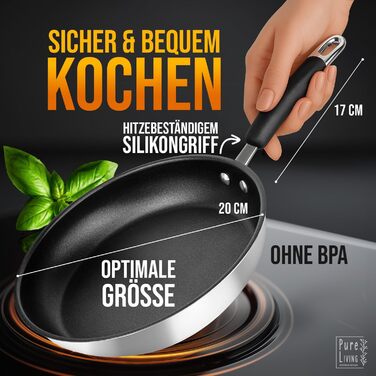 Набір сковорідок з нержавіючої сталі для всіх типів плит, 20см та 28см з антипригарним покриттям - 10 років гарантії, ергономічні ручки, рівномірний розподіл тепла, безпечні для миття в посудомийній машині та використання в духовці - Набір сковорідок (20с