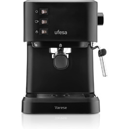 Ufesa Sienna Espresso Machine and Cappuccino Semi-Automatic Machine with Milk Frother, 20 Bar Pressure, Digital Touch Panel, 1360W, for Coffee Grounds or ESE Pads, 0.9L Water Tank, Silver (1050W | BLACK)