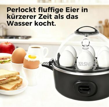 Електричний яйцеварка YASHE на 7 яєць: для твердих, середніх та м'яких яєць. З підставкою для яєць та акустичним сигналом