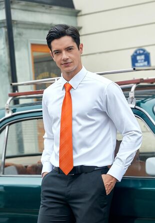 HISDERN Комплект краватки та нагрудного хустинки в смужку (Помаранчевий) для чоловіків