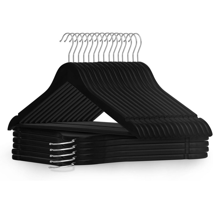 Плечики для одягу KEPLIN Starker з натурального дерева (30 шт.) з поворотним гачком 360° та перекладиною для штанів. Підходять для пальто, жакети, костюми. Економія місця в шафі. Чорний колір, 20 шт.