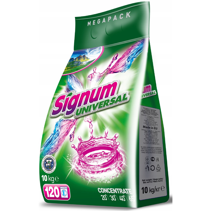 Пральний порошок Signum UNIVERSAL / Білий Clovin, 10 кг, 120 прань, 2в1