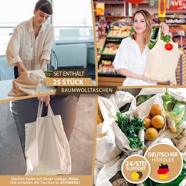 Cotton bag 38x42 cm blank, 25 pieces - Two SHORT handles OEKO-TEX® certified fabric bag, shopping bag, cotton bag, tote bag, jute bag, fabric bag, shopping bag to paint black.