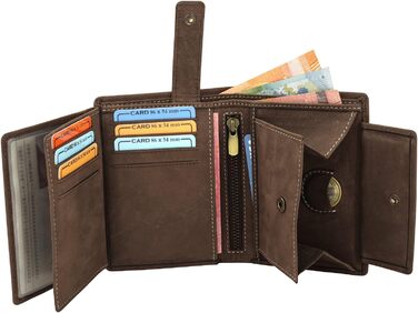 Fa.Volmer ® Leather Wallet for Men with RFID Protection - soft suede, light stitching - 12 card slots - Portrait format - Brown