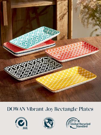 DOWAN Сервірна таця 6-ти місна - Bone China, прямокутна, 20.5 см - для закусок, суші, фруктів, салату, десерту. Можливе використання в мікрохвильовій печі, духовці, миєвій машині. Багатобарвна